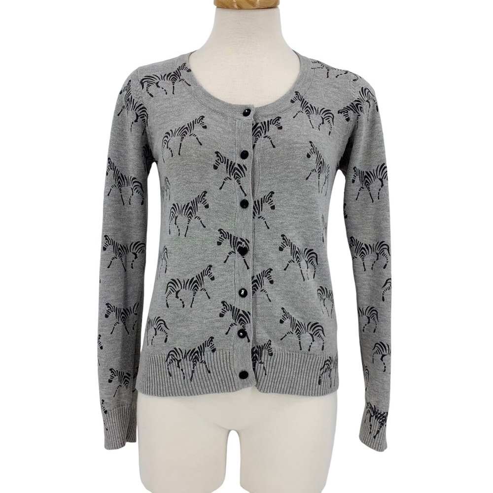 Angel Eye Grey with Black Zebras Long Sleeve Cardigan, XS